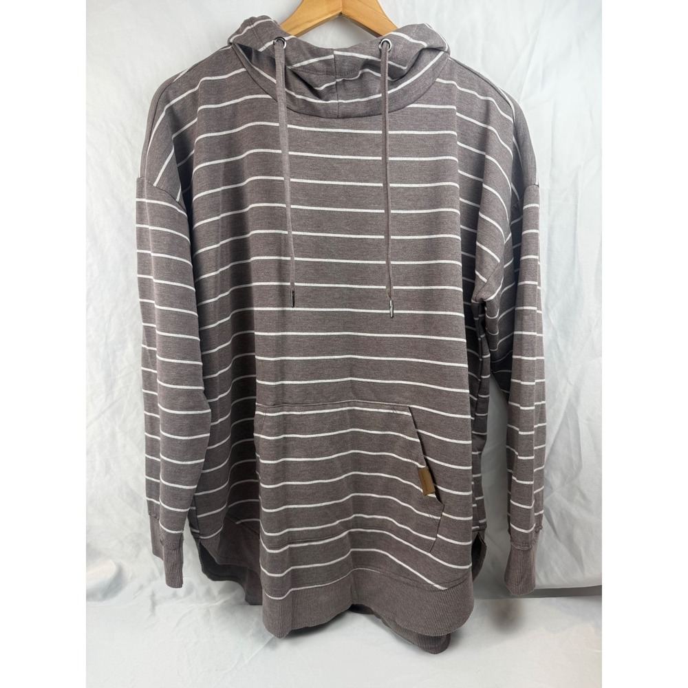 Maurices Brown White Striped Pullover Hoodie Sweatshirt Plus Size 0X‎